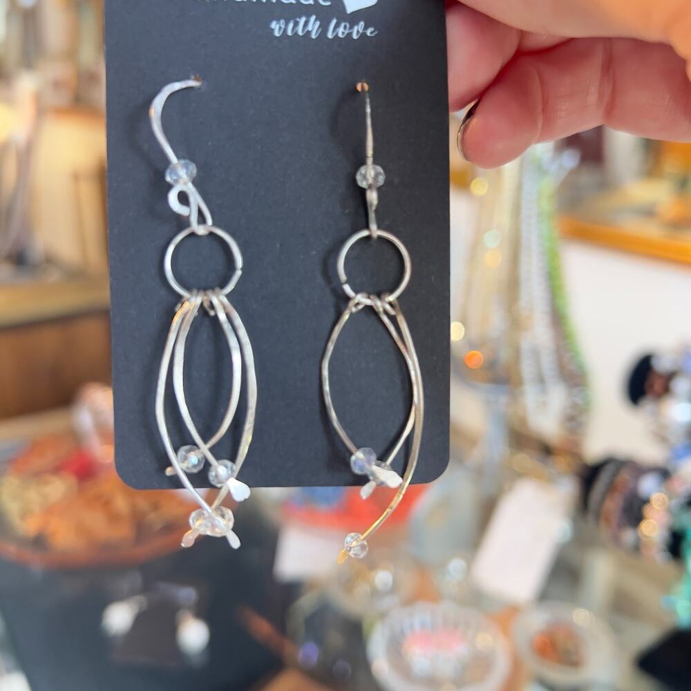 Artisan Made Hand Crafted Sterling Silver Dangle Drop Earrings Modernist OOAK - Picture 2 of 3